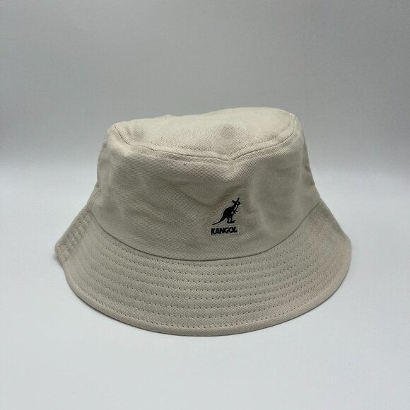 Kangol Washed Bucket Hat Cotton Flat-topped Beige M - Picture 1 of 5